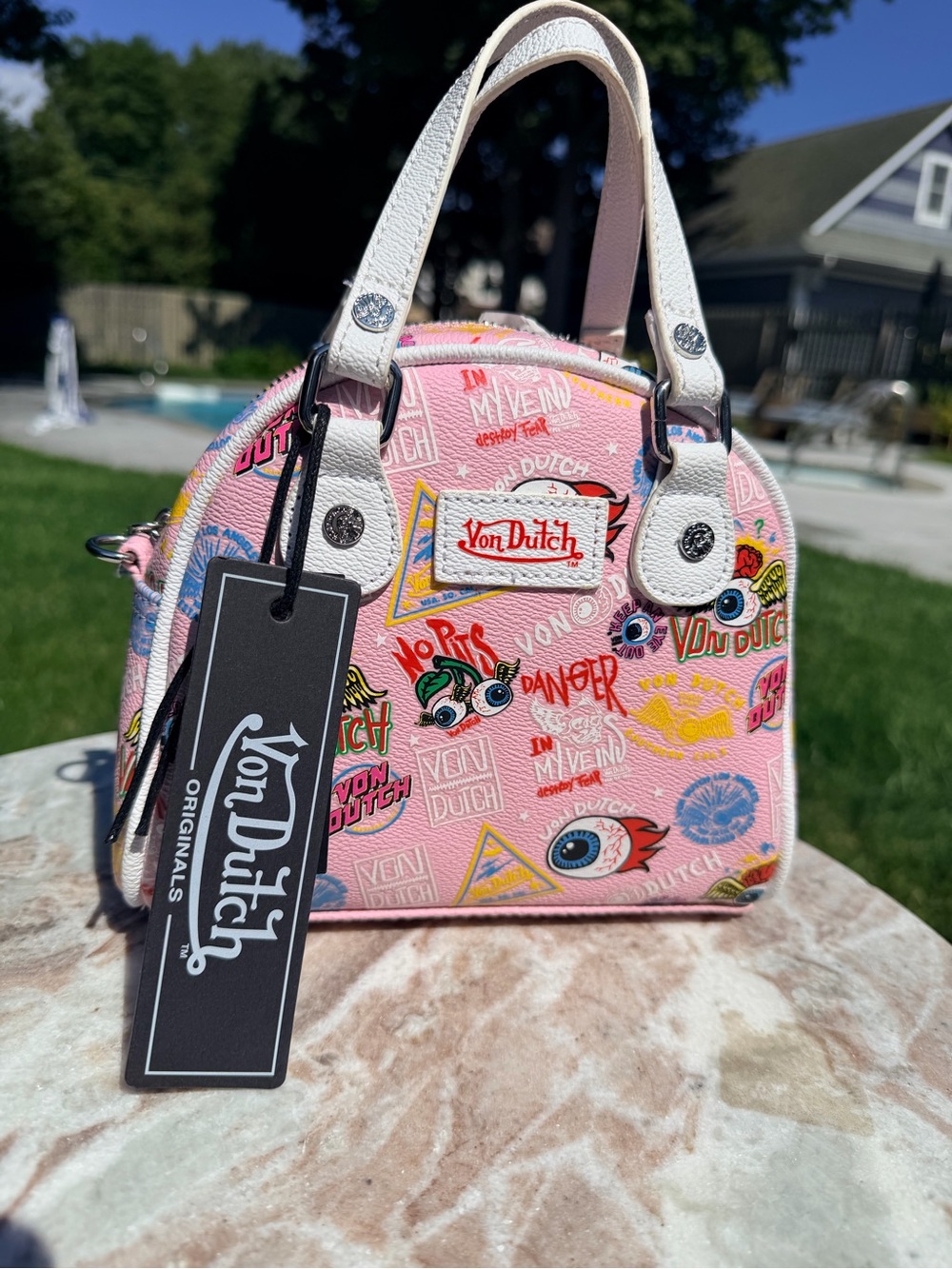 Von Dutch LIGHT Pink Jax Bowling Bag eyeball y2k retro graffiti BNWT
